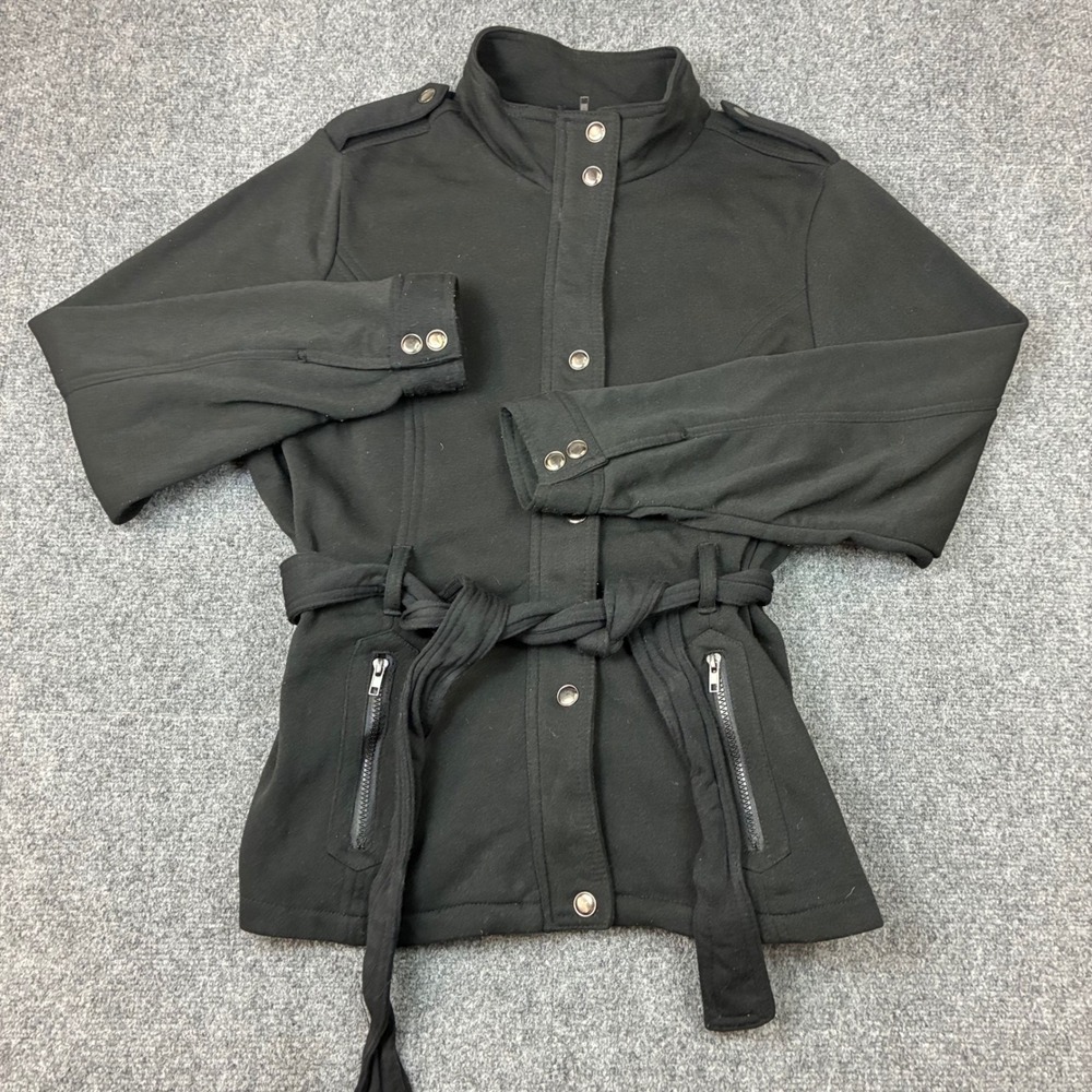 New Look Black Utility Field Jacket Snap Button Belted Military Coat Plus 2X